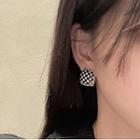 Check Square Earring 1 Pair - 925 Silver Needle - Check - Black & White - One Size
