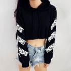 Long-sleeve Hooded Lettering Cropped Top