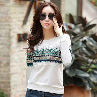 Lace-panel Printed Pullover