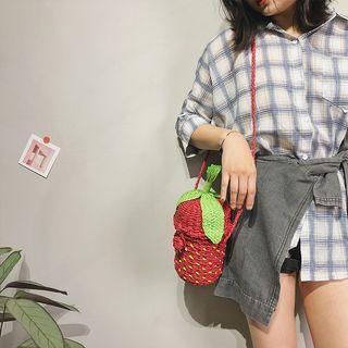 Strawberry Woven Crossbody Bag Red - One Size