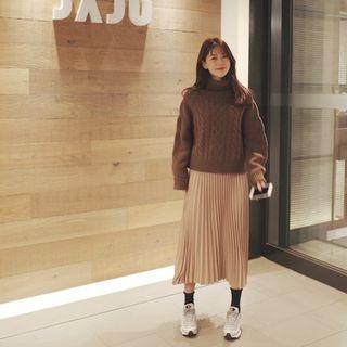 Turtleneck Cable-knit Wool Blend Sweater