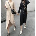 Color-block V-neck Long-sleeve Knit Dress