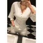 Puff-sleeve Button-detail Blouse