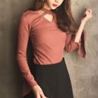 Cross Bell-sleeve Plain Long-sleeve T-shirt