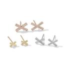 Rhinestone Ear Stud Set Of 6 - Silver & Gold & Rose Gold - One Size