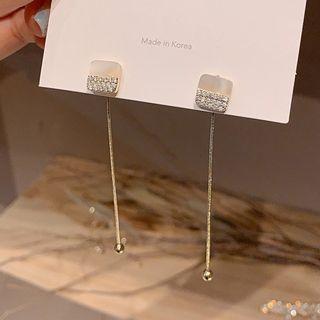 Rhinestone Geometric Drop Earring 1 Pair - Silver Needle - White & Silver - One Size