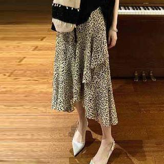Leopard Pint Midi A-line Skirt