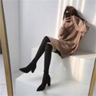 Faux-suede Knit-detail Knee-high Boots