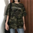Lettering Short-sleeve Camouflage T-shirt Camouflage - Green - One Size