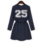 Long-sleeve Numbering Striped Dress