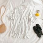 Short-sleeve Striped Top White - One Size