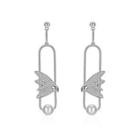 925 Sterling Silver Elegant Delicate Fashion Bird Little Swallow Pearl Earrings With Austrian Element Crystal Silver - One Size