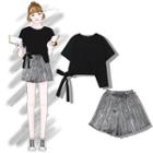 Short-sleeve Asymmetric T-shirt/ Pleated Shorts