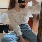 Puff-sleeve Lace Trim Top White - One Size