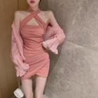 Sleeveless Halter Neck Mini Sheath Dress / Shirt / Set