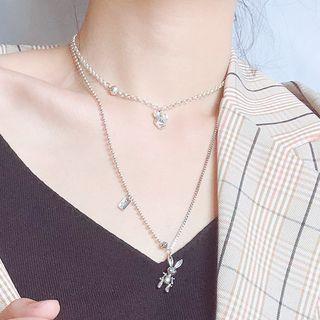 925 Sterling Silver Rabbit Pendant Layered Choker Necklace