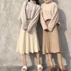 Turtleneck Cable Knit Sweater / A-line Knit Skirt