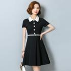 Color Block Collared A-line Dress