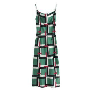 Spaghetti-strap Patterned Maxi A-line Dress