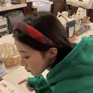 Plaid Fabric Headband Hairband - Plaid - Red - One Size