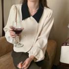 Collared Color Block Blouse