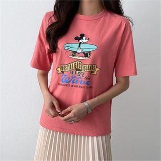 Mickey Mouse Print Dip-back T-shirt