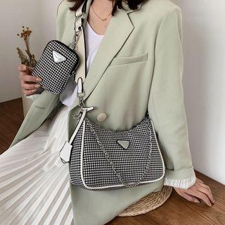 Set: Houndstooth Chain Crossbody Bag + Mini Pouch