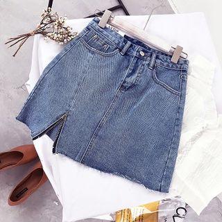 Slit Denim Mini Skirt