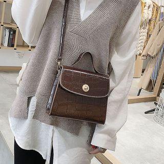 Faux-leather Croc-grain Pattern Satchel With Strap