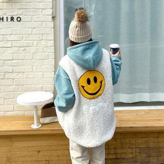 V-neck Smile-printed Sherpa-fleece Vest