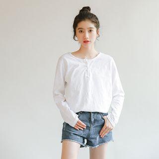 Long-sleeve Henley T-shirt White - One Size