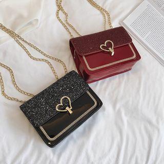Sequin Heart Buckle Crossbody Bag