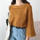 3/4-sleeve Pointelle Knit Sweater