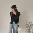 Diagonal-button Rib-knit Cardigan