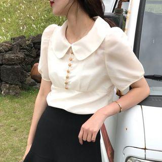 Single Breasted Puff-sleeve Peter Pan Collar Blouse