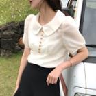 Single Breasted Puff-sleeve Peter Pan Collar Blouse