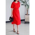 Short-sleeve Band-waist Midi Dress