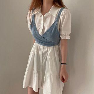 Puff Sleeve Shirtdress / Denim Tank Top