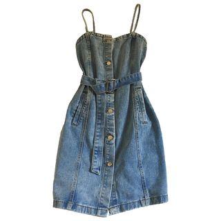 Spaghetti Strap Button-front Denim Dress