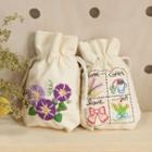 Canvas Drawstring Pouch Diy Embroidery Kit Purple Flower - Off White - One Size