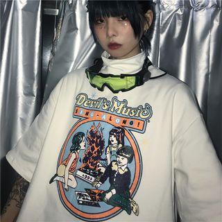 Mock Turtleneck Short-sleeve Printed T-shirt
