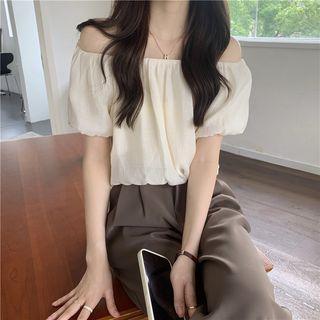 Puff-sleeve Off-shoulder Chiffon Shirt