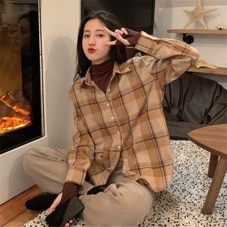 Plain Long-sleeve Top / Plaid Shirt