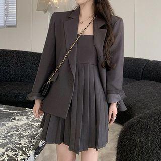 Plain Blazer / Strappy Pleated A-line Dress