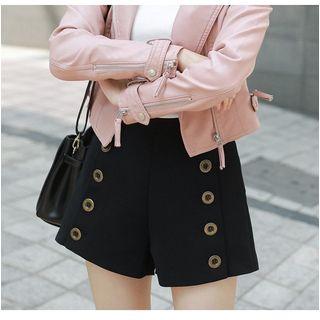 High-waist Button Detail Wide-leg Shorts