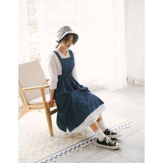 Drawcord-waist Denim Midi Overall Dress