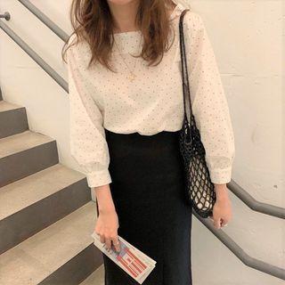 Balloon-sleeve Dotted Blouse White - One Size