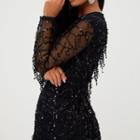 Long-sleeve Sequined Fringed Mini Dress