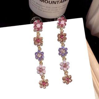 Rhinestone Flower Dangle Earring 1 Pair - Silver Stud - Gold - One Size