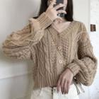 V-neck Cropped Cable Knit Cardigan